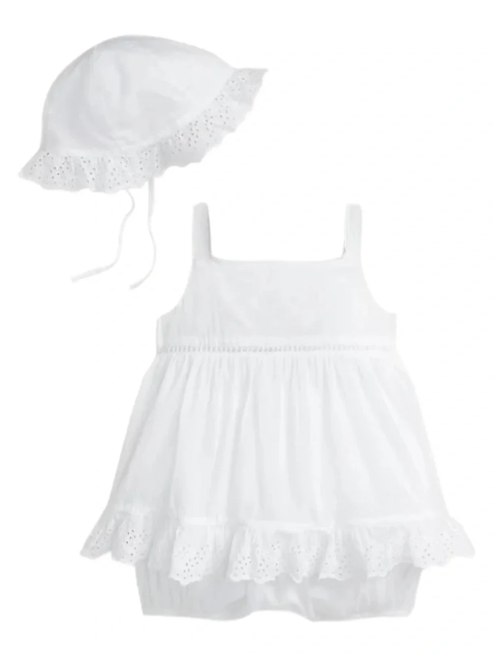 Polo by Ralph Lauren White Eyelet Cotton Baby Dress & Bonnet - Picture 2 of 2